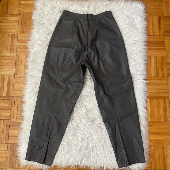 VINTAGE 100% Leather High Waist Pleat front Trousers Toffs - Picture 2 of 12